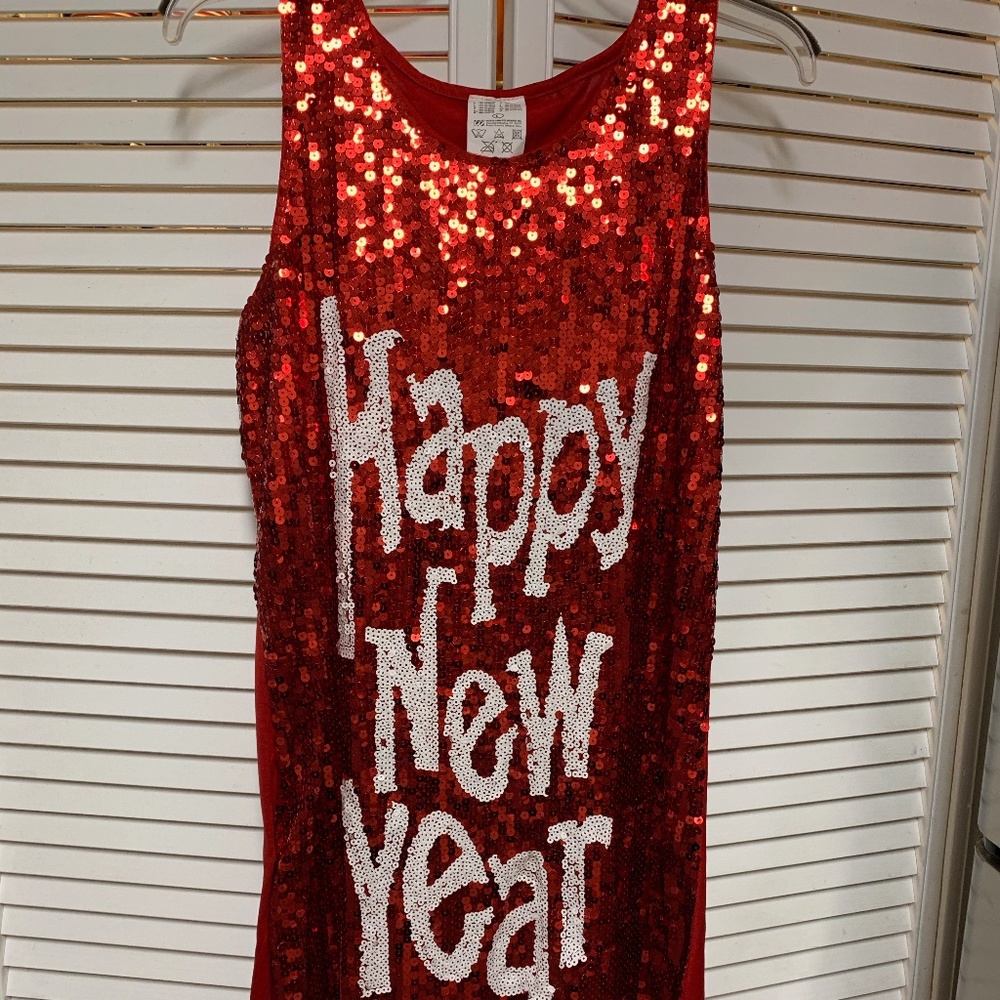 Red Sequin size Large Happy New Year Dress